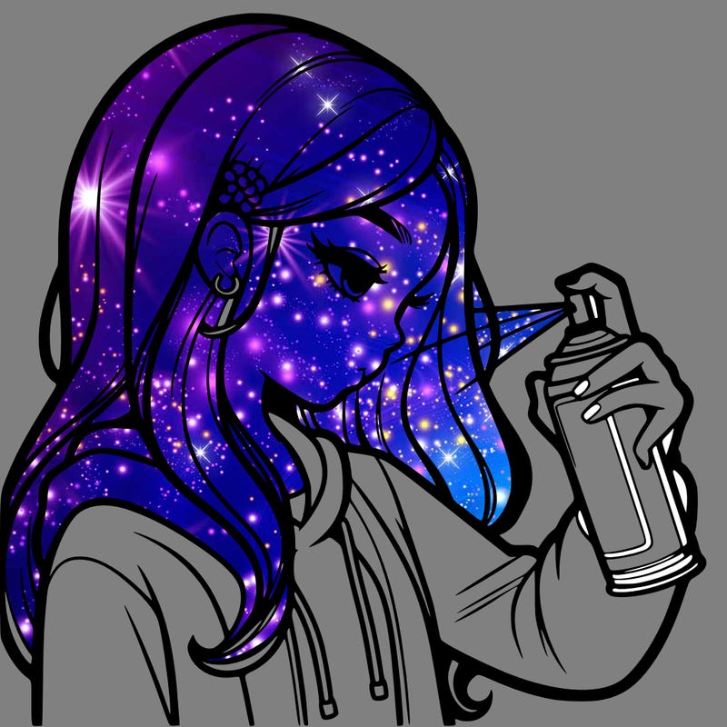 a realistic girl spray painting