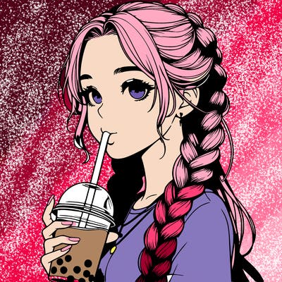 realistic girl with braided hair drinking boba