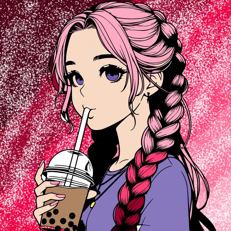 realistic girl with braided hair drinking boba