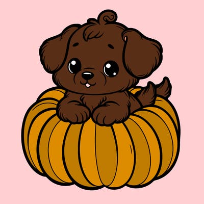 cute little puppy in a pumpkin