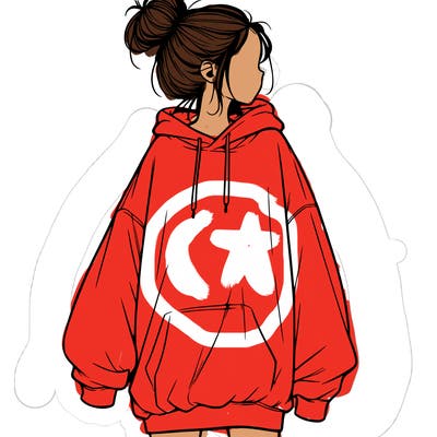realistic girl with a oversized sweatshirt on and a bun