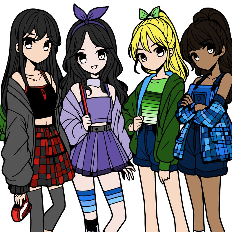 teen manga girls group of 4
