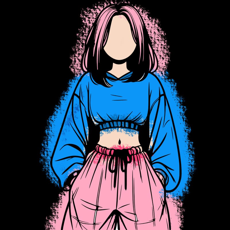 realistic girl faceless with baggy pants and a crop top