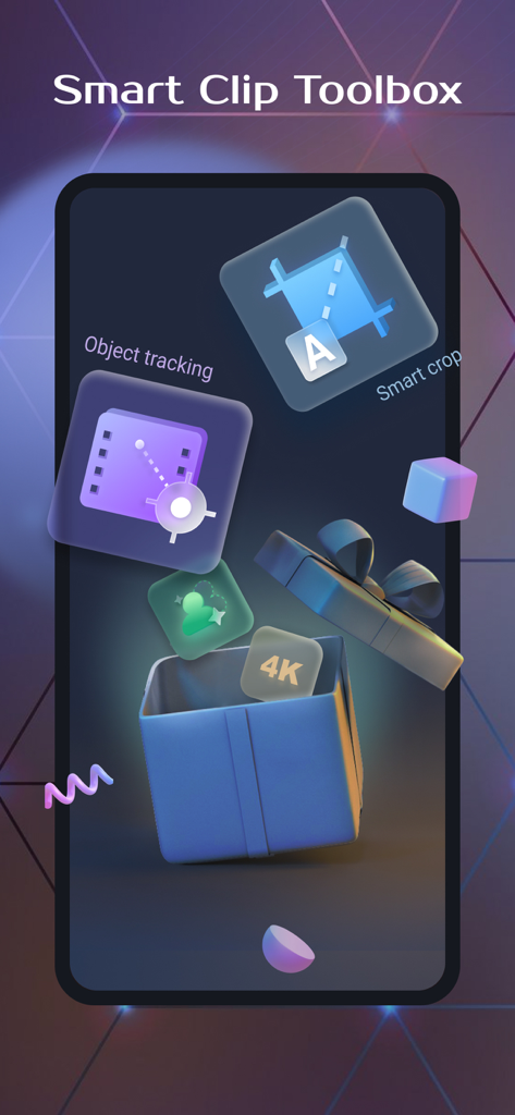 OviCut Video Editor Smart Clip Toolbox showing object tracking smart crop and 4K video editing features