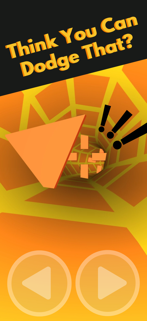 Color Tunnel Rush - Gameplay screenshot of Color Tunnel Rush showing a yellow geometric tunnel with obstacles and the text Think You Can Dodge That