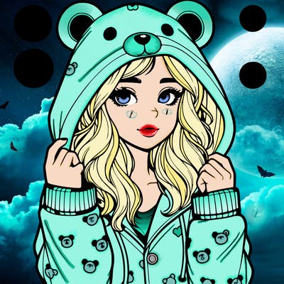 realistic girl in a animal pjs hoodie