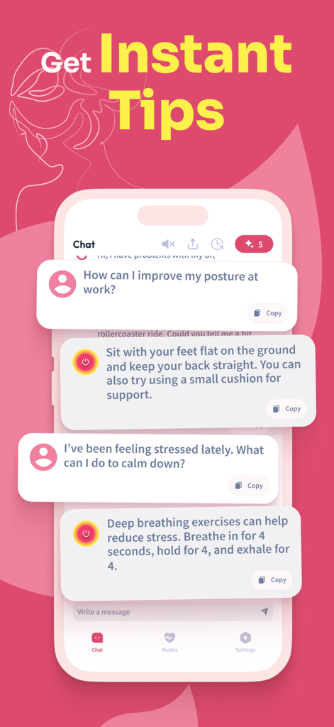 Vibrator: Strong Vibration App - Interface de chat do Terapeuta de Massagem de IA oferecendo dicas personalizadas de bem-estar e relaxamento