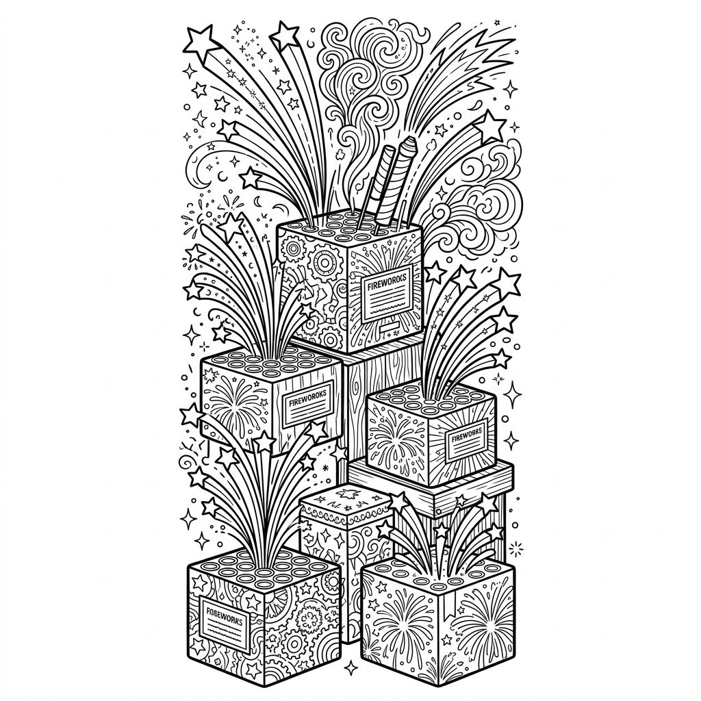 Firework Finale Boxes Coloring Page - Printable Bookmark — Color Pop