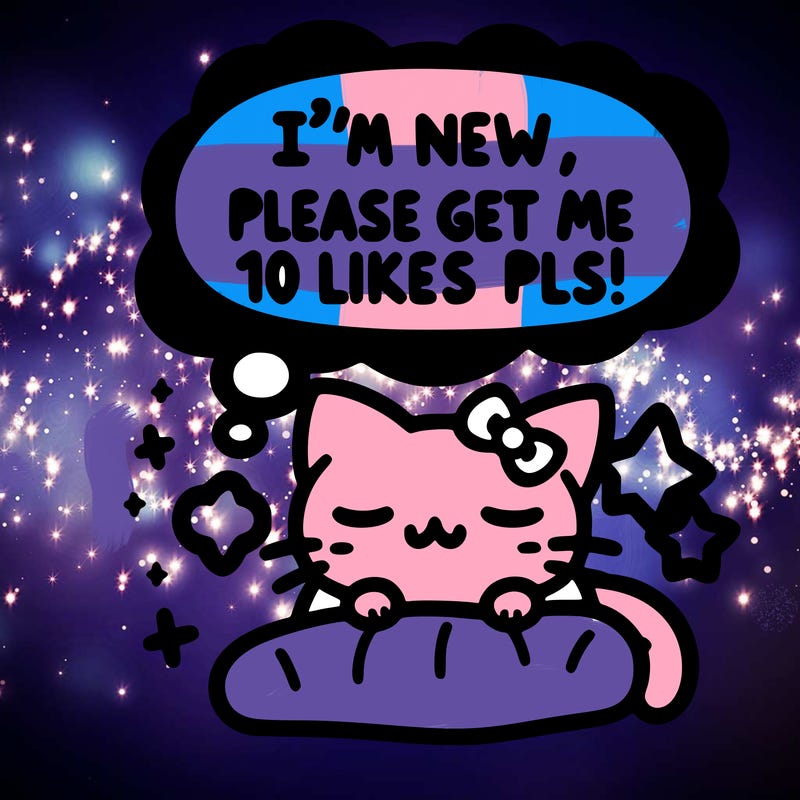 kitty taking a nap dream talking and saying "i'm new, please get me at least 10 likes pls!!"