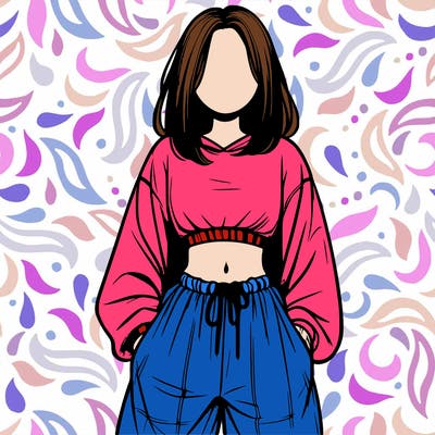 realistic girl faceless with baggy pants and a crop top