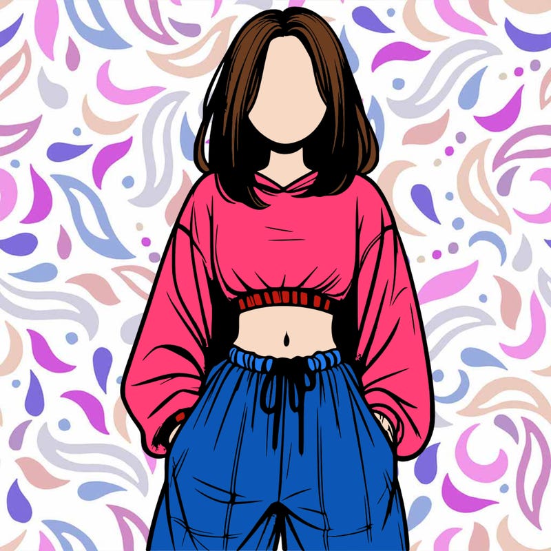 realistic girl faceless with baggy pants and a crop top