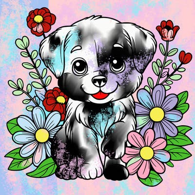 puppy with flowers