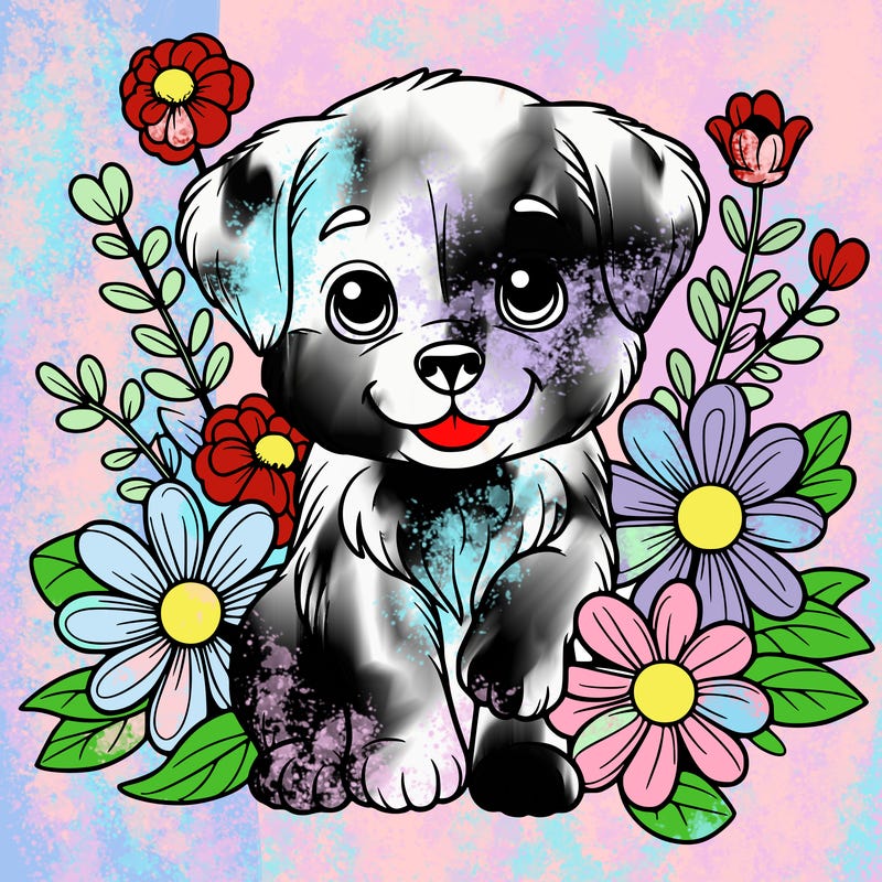 puppy with flowers