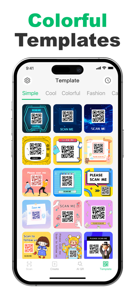 Easy QR Scan - Barcode Scanner - Una colección de plantillas de códigos QR artísticas y coloridas en la aplicación Easy QR Scan