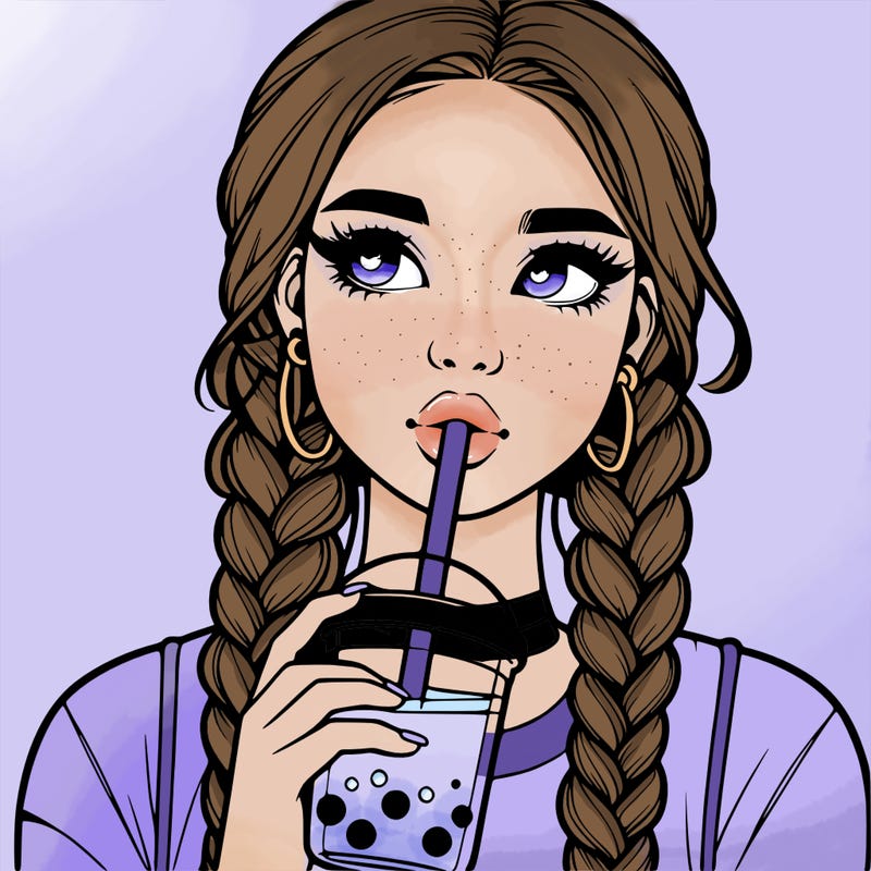 realistic girl with braided hair drinking boba