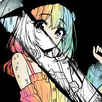 pretty anime girl in the rain