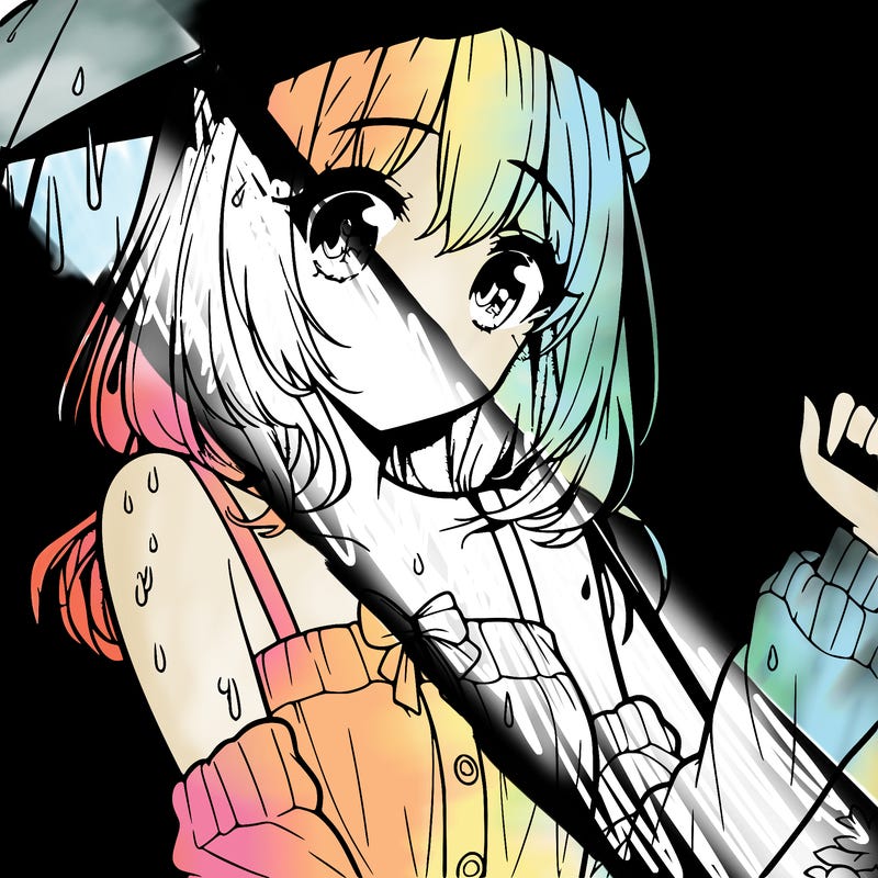 pretty anime girl in the rain