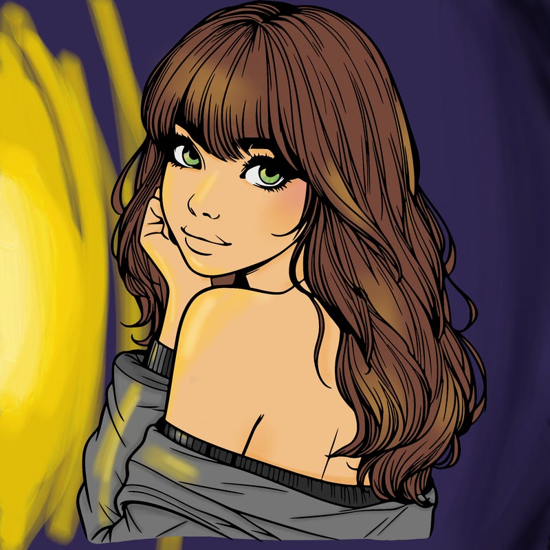 realistic girl with bangs looking over her shoulder