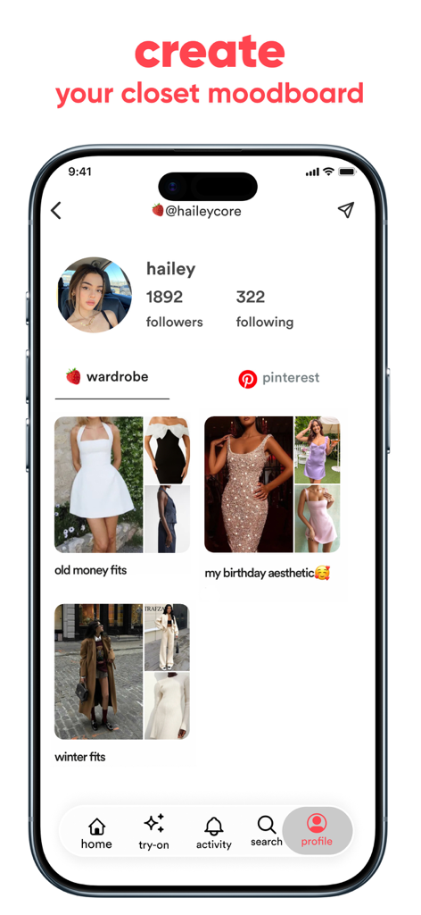 Un profil utilisateur dans l'application Shoppin montrant des tableaux d'inspiration mode personnalisés pour différentes esthétiques