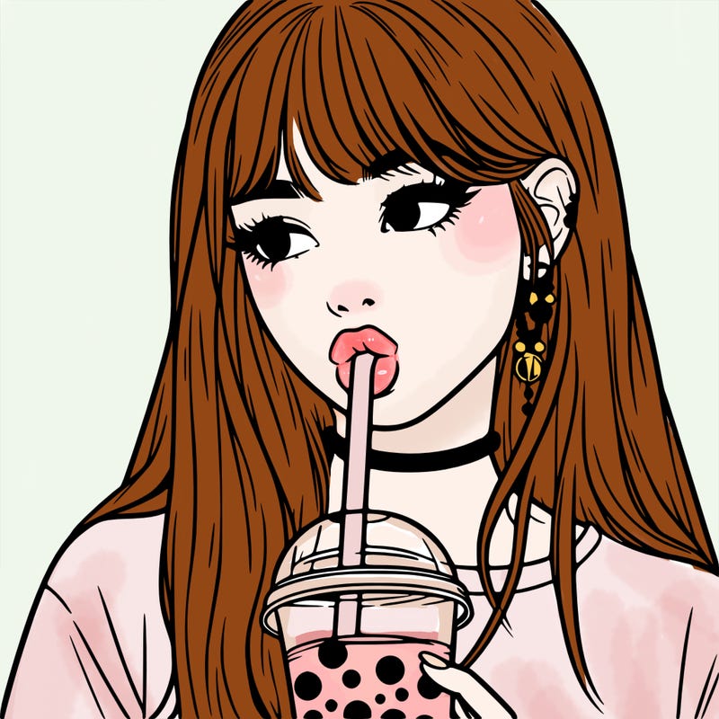 aesthetic realistic girl drinking boba