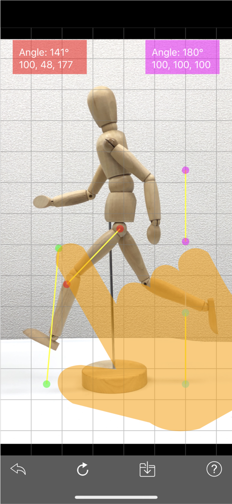 Angle & Ratio - Midiendo ángulos y ratios en un maniquí anatómico usando la aplicación Angle and Ratio.