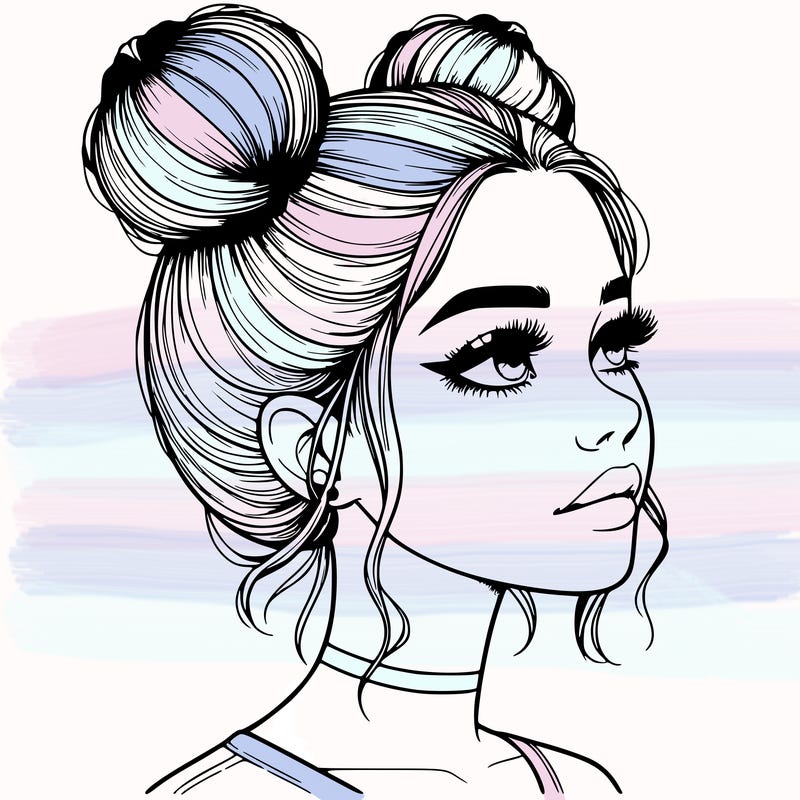 realistic girl with buns on the top of her head