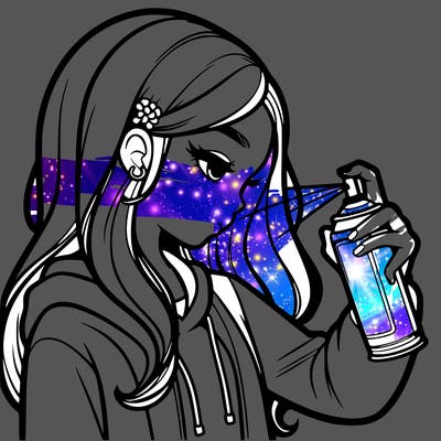 a realistic girl spray painting