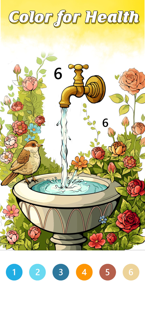 Malen-nach-Zahlen-Gartenszene mit einem Vogel und Rosen