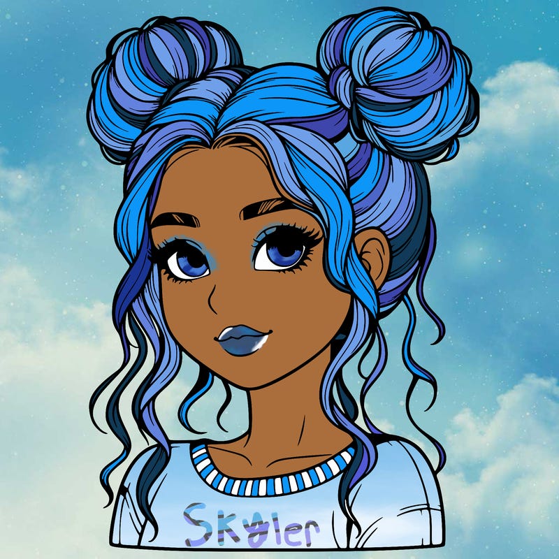 realistic girl with two buns in her hair