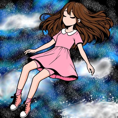 realistic girl floating