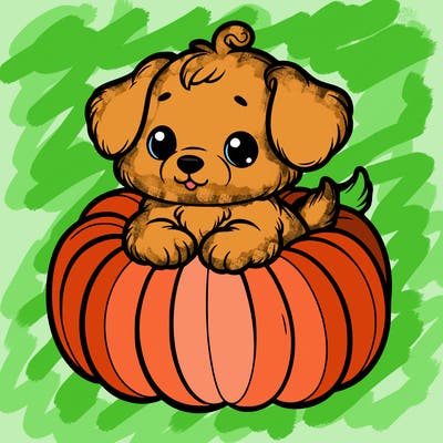 cute little puppy in a pumpkin
