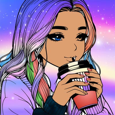 realistic girl drinking coffee