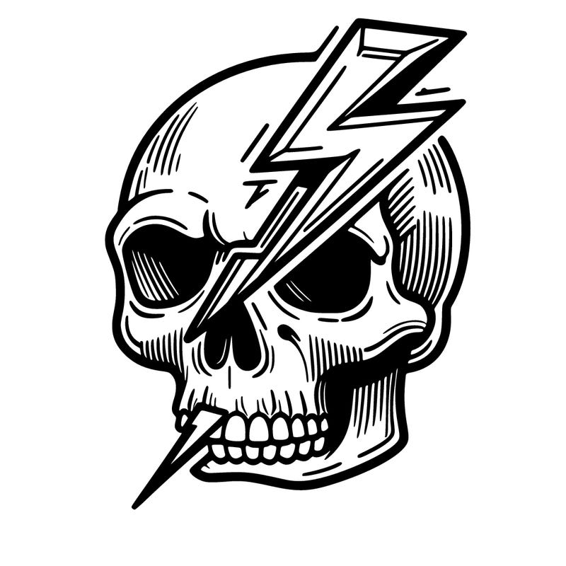 skull with lightning rod coming out of its head