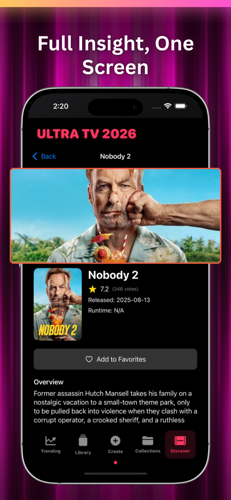 Ultra TV 2026 - Ultra TV 2026 앱의 영화 상세 정보 인터페이스로 포스터 이미지, 평점, 개요 등이 표시됩니다.