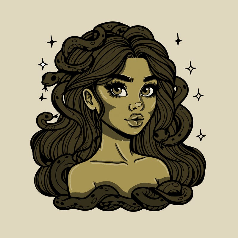 realistic girl with snakes as hair