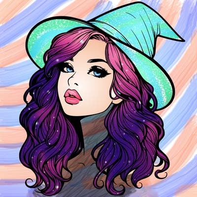 realistic witch girl with wavy hair and lips