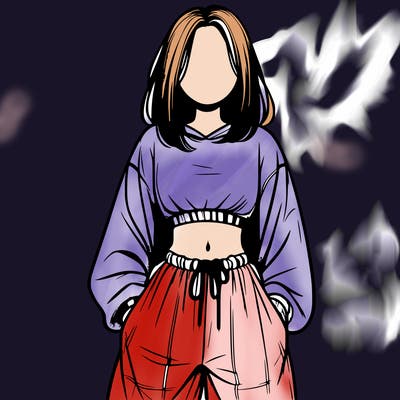 realistic girl faceless with baggy pants and a crop top