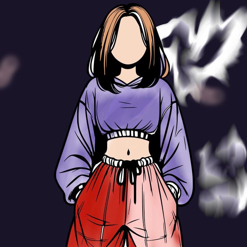 realistic girl faceless with baggy pants and a crop top