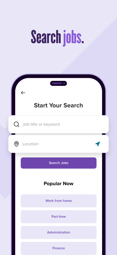 Suchbildschirm der Monster Job Search App mit Feldern für Jobtitel und Standort