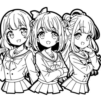 three anime girls