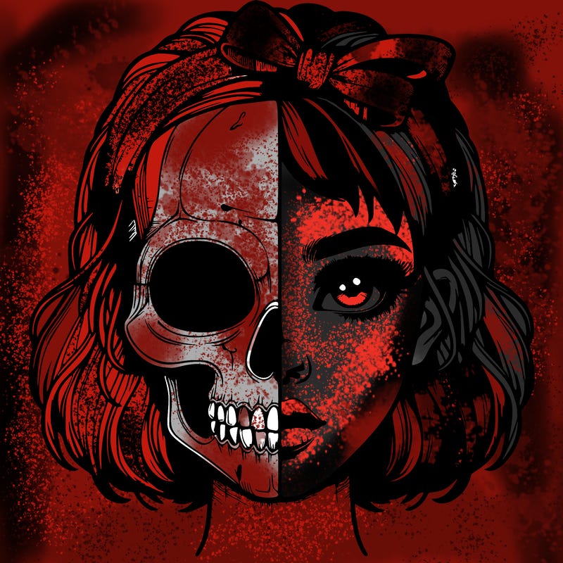 realistic girl with half skull mask