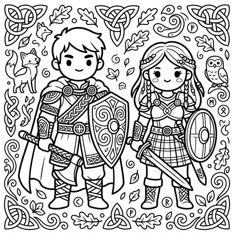 Journey to ancient lands with this charming Kawaii Celtic Warriors coloring page, featuring brave heroes in an irresistibly cute style. Perfect for bringing history and fantasy to life with your favorite colors.