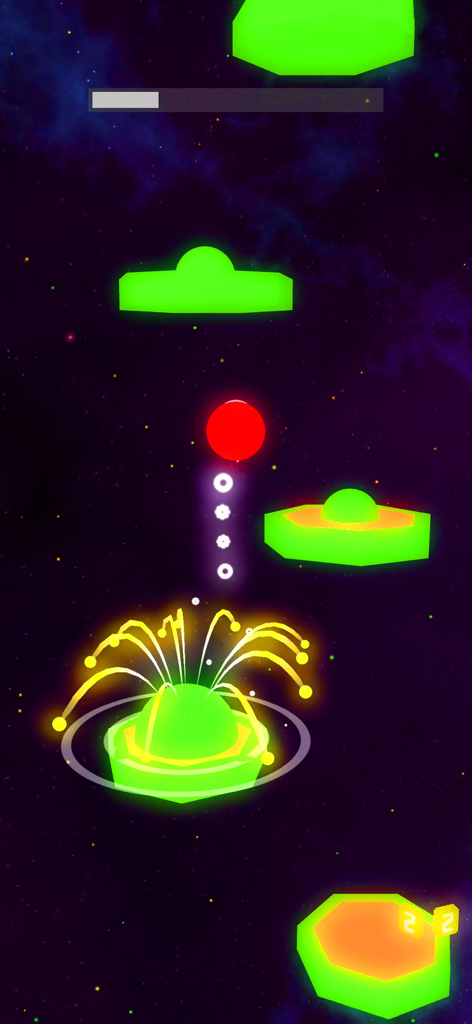 Jump Ball - Tiles Hop Ball - A red ball bouncing on neon green platforms in a rhythm game
