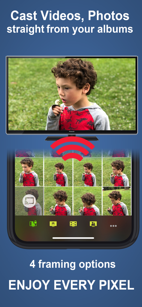 Photo Video Cast to Chromecast - An iPhone casting a photo from its gallery to a large television screen using Chromecast