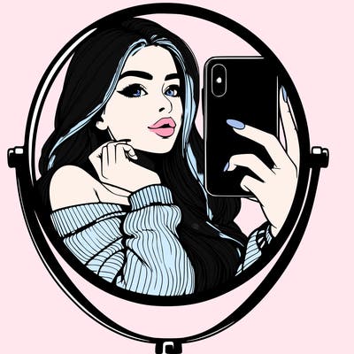 realistic girl taking mirror selfie beautiful