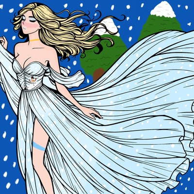 realistic woman in dress flowing the the wind