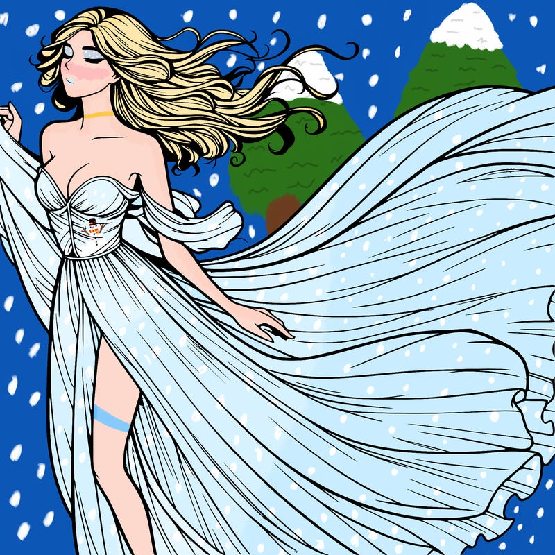 realistic woman in dress flowing the the wind