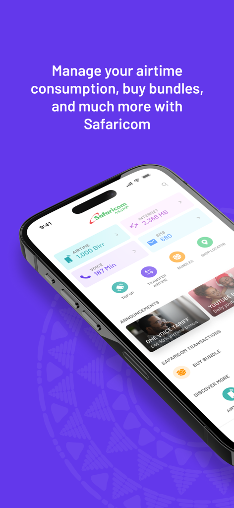 M-PESA Safaricom Ethiopia - Mobile dashboard for managing airtime and internet bundles on M-PESA Safaricom Ethiopia app