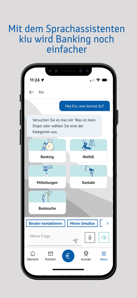 BBBank-Banking - BBBank mobile app showing the kiu voice assistant chat interface for easier banking