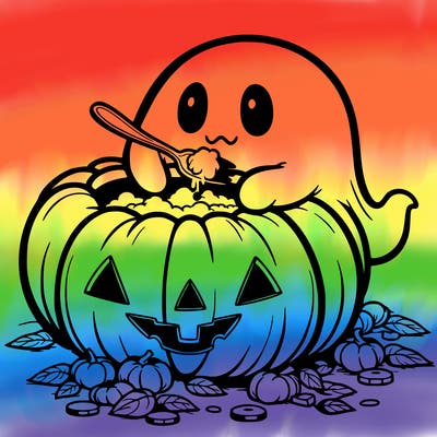 ghost eating pumpkin